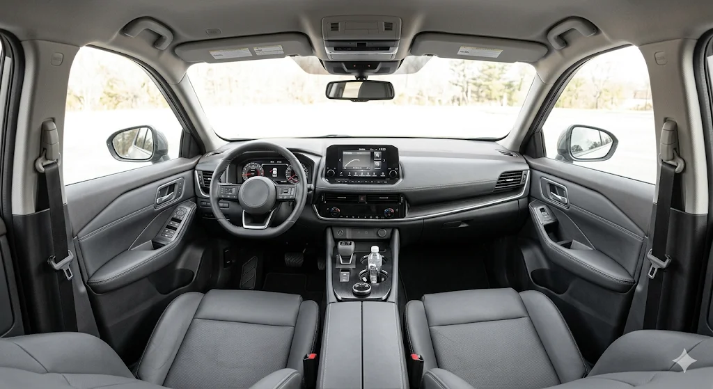 SUV cockpit interior — front console, glove box, crash pad, and pillar trim